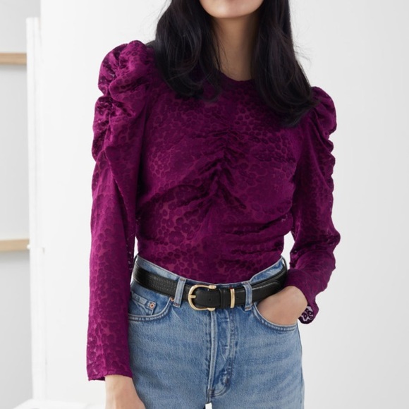 & Other Stories Tops - NWT & Other Stories Paris Atelier Purple Leopard Jacquard Puff Sleeve Blouse